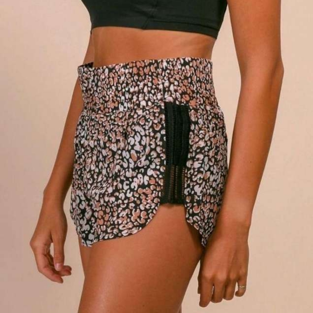 Free People Movement Run Wild Printed Shorts in Leopard Brown